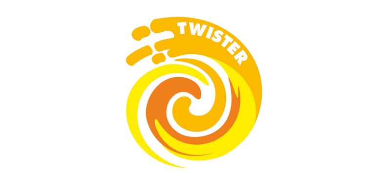 Żółty logotyp MegaZjeżdżalni Twister.