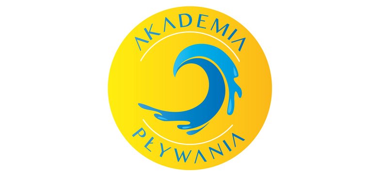 Żółty logotyp Akademii Pływania.